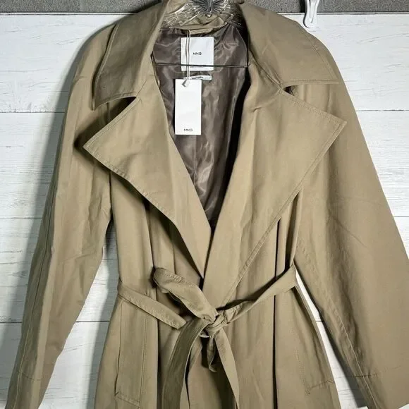 NEW MNG Mango Tie Waist Open Front Trench Coat Water Resistant Women’s XS - Picture 4 of 7